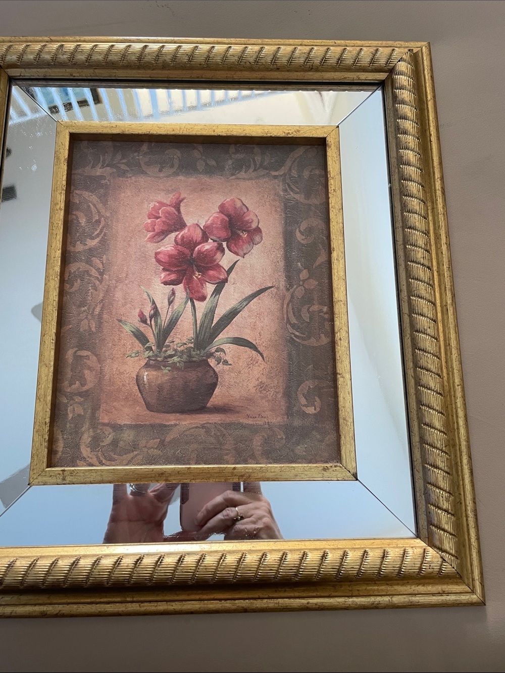Framed Floral Wall Art with Pink Amaryllis